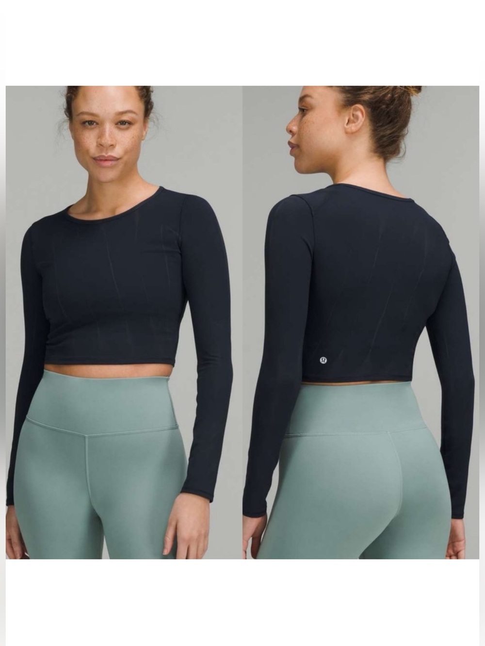 NWT Lululemon Wunder Train Cropped Long Sleeve Shirt Sun Bleached Wash True Navy